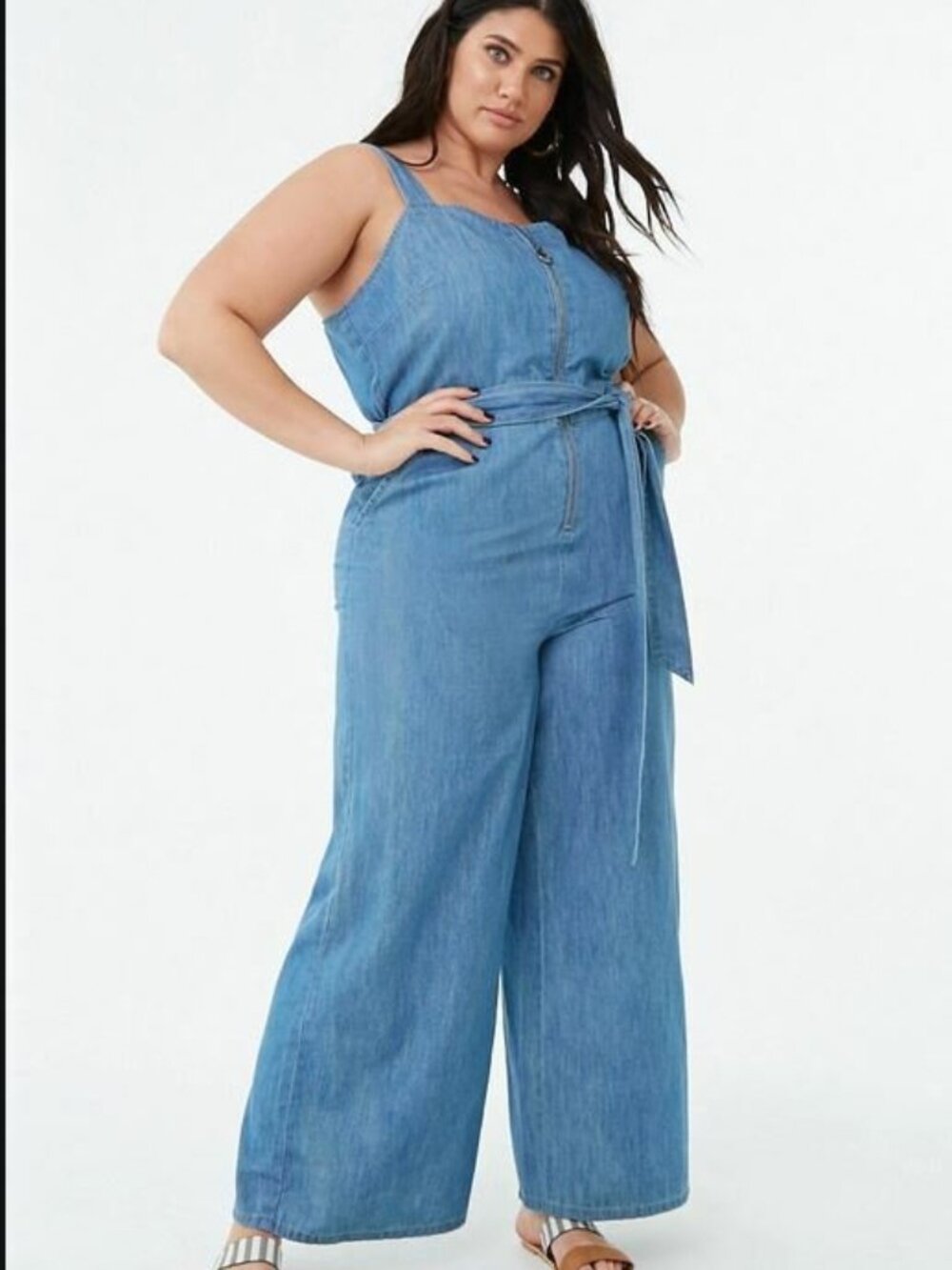 FOrever 21 Plus Size Belted Denim Jumpsuit Overalls 2X